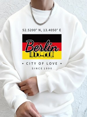 Berlin Şehir Aşk Baskı Erkek Tişörtü Kış Polar Sıcak Kapşonlu Kore Gevşek Bisiklet Yaka Spor