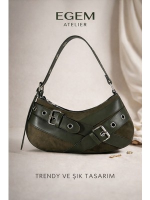 Egem Atelier  Kuşgözü Kemer Toka Detaylı Orta Boy Kadın Baget Omuz Çanta