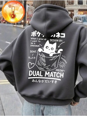 Sevimli Japon Cep Kedi Baskılar Kapüşonlular Kadın Kış Polar Kazak Temelleri Gevşek Kazak Rah