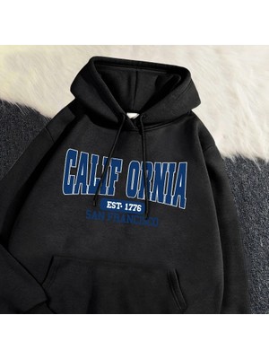 Sonbahar Kış Bayan Kapüşonlular California Est 1776 San Francisco Baskılı Kazak Sıcak Polar R