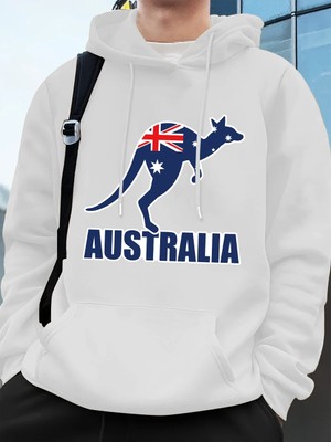 Avustralya Kanguru Baskı Erkek Kazak Kış Polar Sıcak Kapüşonlular Temelleri Büyük Boy Cep Str