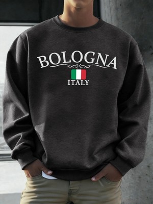 Bologna Italya Bayrağı Desen Kazaklar Erkekler Sokak Polar Spor Hipster Sonbahar Hip Hop Gevş