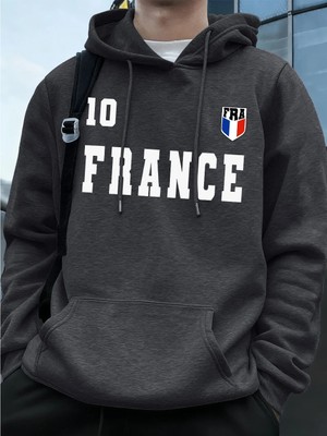 Fransa Bayrağı Mektup Baskı Hoodie Erkek Kış Polar Sıcak Kazaklar Koşu Cep Kazak Sportif Gevş