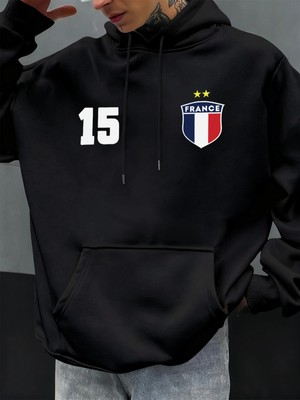 Numarası 15 Fransa Baskı Erkekler Hoodie Vintage Sonbahar Streetwear Rahat Gevşek Hoody Polar