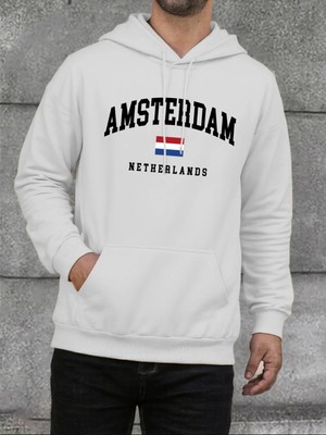 Amsterdam Hollanda Bayrağı Baskı Erkek Kapüşonlular Moda Rahat Kapşonlu Polar Gevşek Hoody Yü