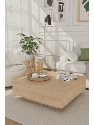 Estoria Home Safir Meşe Aurea Kare Uçan Kullanışlı Orta Sehpa Yeni Nesil Modern Salon Meşe Desen Küp Sehpa