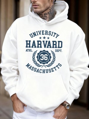 Üniversite Harvard Massachusetts Baskı Sonbahar Yumuşak Kapüşonlu Üst Erkek Polar Gevşek Kaza