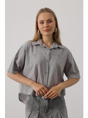 Yeşil Sarmaşık Yarım Kol Gömlek - Gri