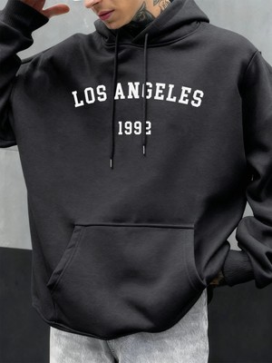 Los Angeles 1992 Mektup Tasarım Kapüşonlular Erkekler Sonbahar Moda Cep Hoody Rahat Polar Sok