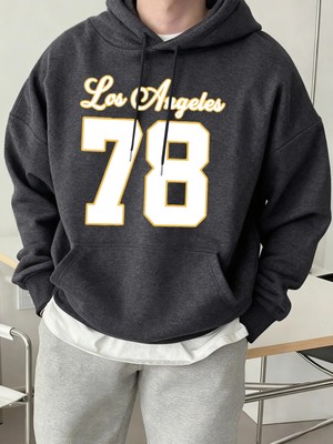 Los Angeles Numarası 78 Baskı Erkekler Sonbahar Hoody Yumuşak Cep Tişörtü Rahat Polar Eşofman