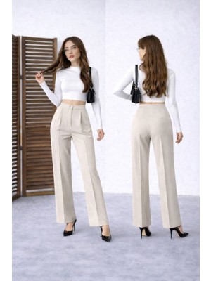 Nidam Butik Kadın Yüksek Bel Double Kumaş Palazzo Pantolon