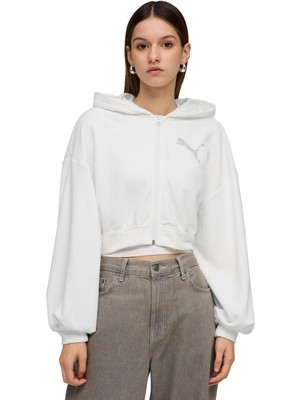 P635394 Puma Ess Graphıc Bedazzled Hoodie Kadın Ceket Beyaz