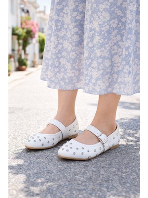 ModaOnn  Kadın Taşlı Tokalı Bantlı Babet Ayakkabı