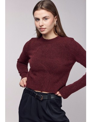 Saade Bordo Bisiklet Yaka Basic Yumuşak Dokulu Triko Kazak Std