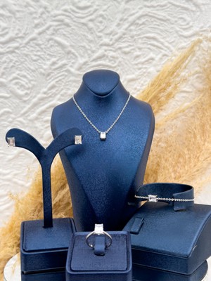 Livora Jewelry 925 Ayar Gümüş Baget Taşlı Pırlanta Montür 4’lü Kadın Takı Seti