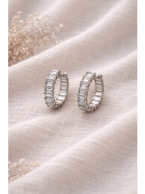 Nora Gümüş Taşlı Halka Küpe  Silver