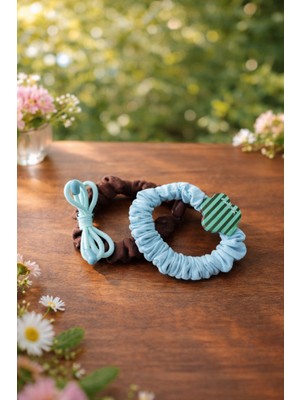 TrendyChic 2'li Kahverengi ve Mavi Lastik Toka