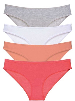 İlkyaz Fashion Ieg™ 4 Adet Süper Eko Set Likralı Kadın Slip Külot Gri Beyaz Pudra Fuşya