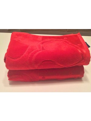 YHD Lovers Kalpli Çiçekli El Yüz Havlusu 2 Adet 50X90 cm Düğün-Sünnet-Kına Havlusu Kırmızı