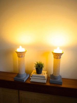 Todekora Antik Roma Sütunu Tealight Mumluk 2’li Set | Mermer Görünümlü Dekoratif Şamdan