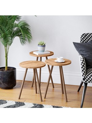 Hype Store Intergo-Üçlü Zigon Sehpa Ahşap Ayaklı Yuvarlak Tasarım (Atlantik Çam)