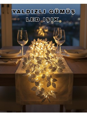 Yaman Market Yaprak Şekilli Gümüş LED Işık Pilli Dekoratif Aydınlatma - KB002H-6HD6J1