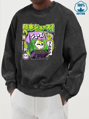 Lezzetli Japon Içme Tarzı Erkek Pamuklu Kazaklar Günlük Yıkanmış Sweatshirt Büyük Beden Kar Y