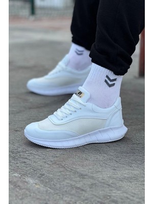 Zapatos WG062 Erkek Günlük Bağcıklı Triko Cilt Spor Sneaker Ayakkabı Ctbt - Beyaz