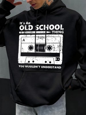 Eski Okul Tarzı Baskılı Erkek Kapüşonlu Sweatshirt Sonbahar Hip Hop Kapüşonlu Günlük Polar Sp