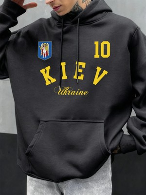 Kiev Ukrayna Baskılı Erkekler Hoodie Sonbahar Gevşek Giysiler Cep Hip Hop Kazak Polar Rahat M
