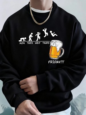 Cuma Bira Sevgilisi Komik Baskılı Erkek Kazak Kış Polar Sıcak Hoodies Kore Gevşek Bisiklet Ya
