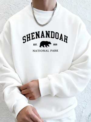 Senandah Ulusal Parkı Ayı Baskılar Hoodie Erkekler Sıcak Cep Kapşonlu Kazak Polar Temelleri T