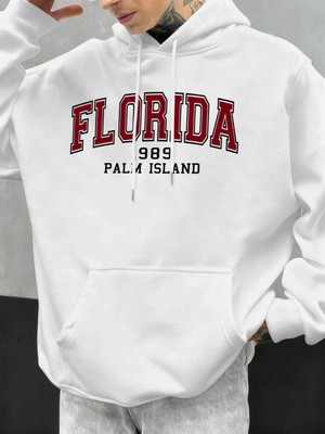 Florida 1989 Palm Island Baskılı Erkekler Kapşonlu Rahat Büyük Boy Kazak Sonbahar Polar Kapüş