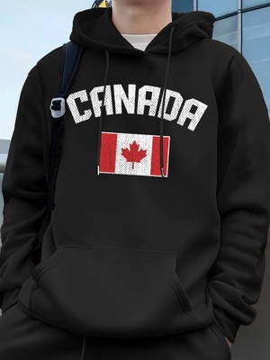 Kanada Bayrağı Mektup Baskı Kapüşonlular Erkekler Kış Polar Sıcak Tişörtü Koşu Cep Kazak Spor