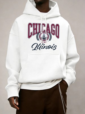 Chicago Luinois At 1837 Desen Erkekler Kapüşonlular Cep Retro Kazaklar Rahat Hip Hop Uzun Kol