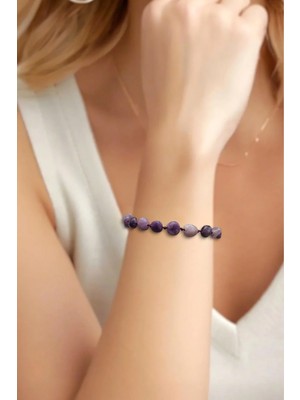 Pozitif Doğal Taş Lepidolit Taşı Bileklik Makrome Ayarlı 645-3