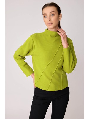 Vitrin Dik Yaka Önü Dikişli Arkası Fermuarlı Bluz