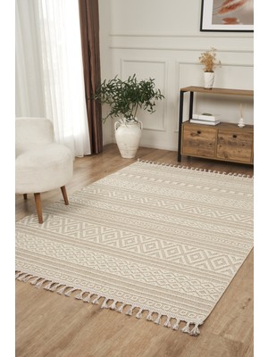 Konfor Halı Beverly 2213 Krem Halı Iskandinav Bukle Hav Toz Vermez Halı Yolluk Salon Koridor Oturma Odası Halısı