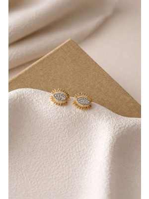 Nora Vıp 14K Güneş Işığı Zirkon Taşlı Küpe Gold-Silver