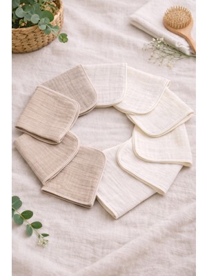 Zeypba Ekru/Bej Müslin Bebek Ağız Mendili 8'li Set %100 Pamuk Ekru/Bej