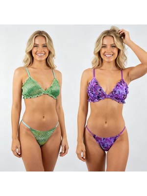 Bonbon Kadın Fırfırlı Balensiz Desteksiz Bralet Sütyen ve String 2'li Takım BB2289