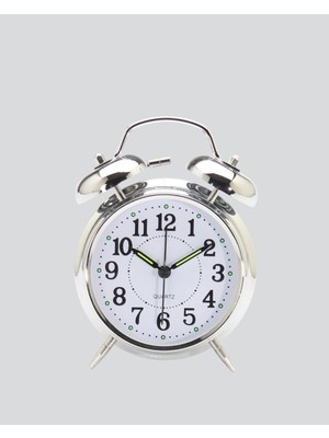 Shoplet Buğz Dekoratif Gümüş Işıklı Alarmlı Masa Saati Sessiz Mekanizma