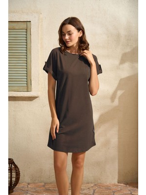 İlkyaz Fashion Ieg™ Günlük Kısa Kol Bisiklet Yaka Cotton Düz Yazlık Kısa Kahve Pijama Takımı