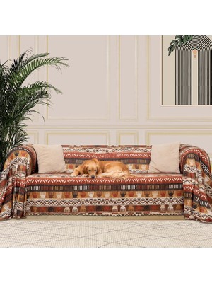 Hype Store Latuda Concept Softmicro Boho Etnik Desenli Mikrofiber Koltuk Örtüsü ve Şalı, Kaymaz TOPRAK180X220 C