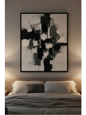 Safir Design Modern Siyah Beyaz Soyut Tablo - Siyah Ahşap Çerçeveli Tablo