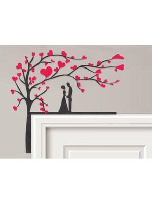MisterionStudio Aşk Ağacı Kapı Üstü Dekoru – Kalpli Dallar Romantik Duvar Süsü