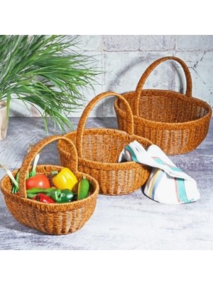 Hype Store 3'lü Kulplu Hasır Sepet Seti