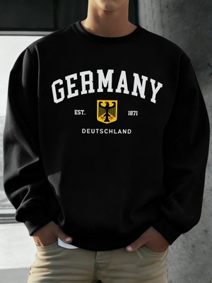 Almanya Deutschland Ulusal Amblem Baskı Erkekler Kazak Moda Polar Kazak Retro Rahat Uzun Koll