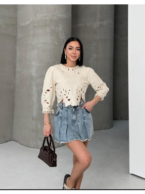 Gkc Butik Güpürlü Ekru Bluz