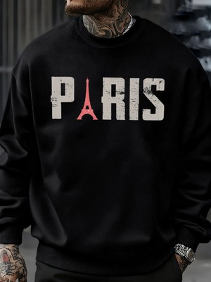 Ünlü Paris Kulesi Desen Kazak Erkekler O-Boyun Giysileri Sonbahar Polar Retro Kazak Gevşek Un